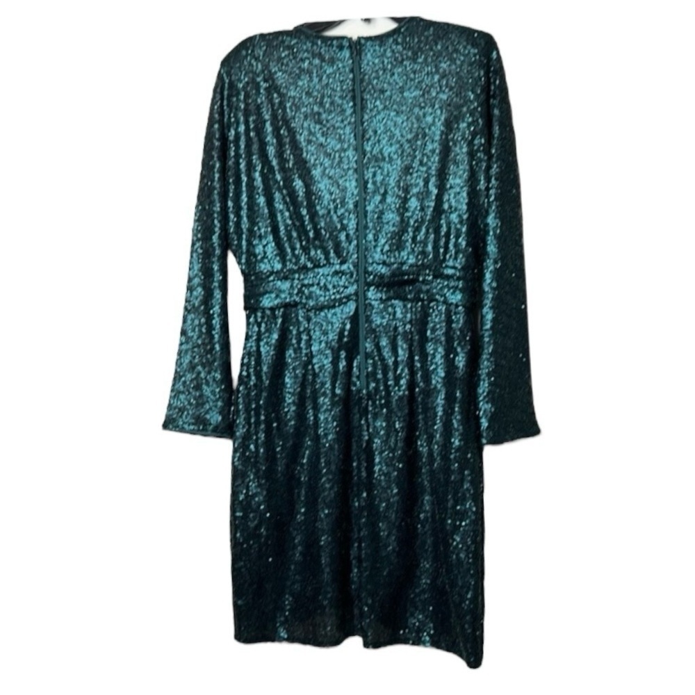 Donna Morgan Sequin Mini Dress Long Dolman Sleeves in Green Size 16 - Picture 5 of 9